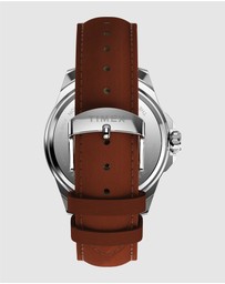 TIMEX - Essex Day & Date 46mm Leather Strap Watch