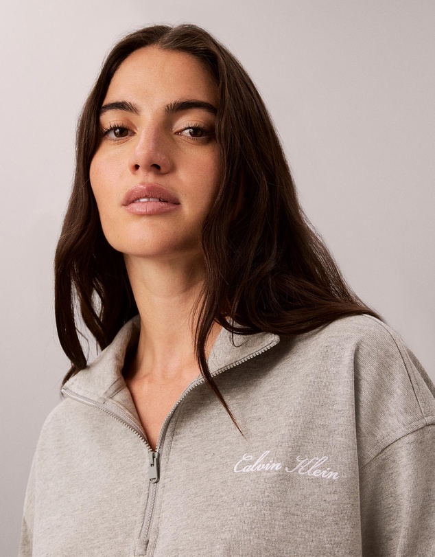 Calvin Klein - Logo Cotton Jersey Heavy Jersey 1/4 Zip Top