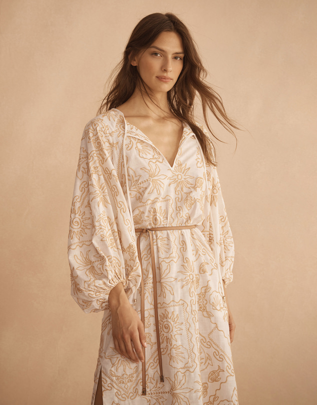 AUR OCEA - Embroidered Billow Sleeve Tunic Dress