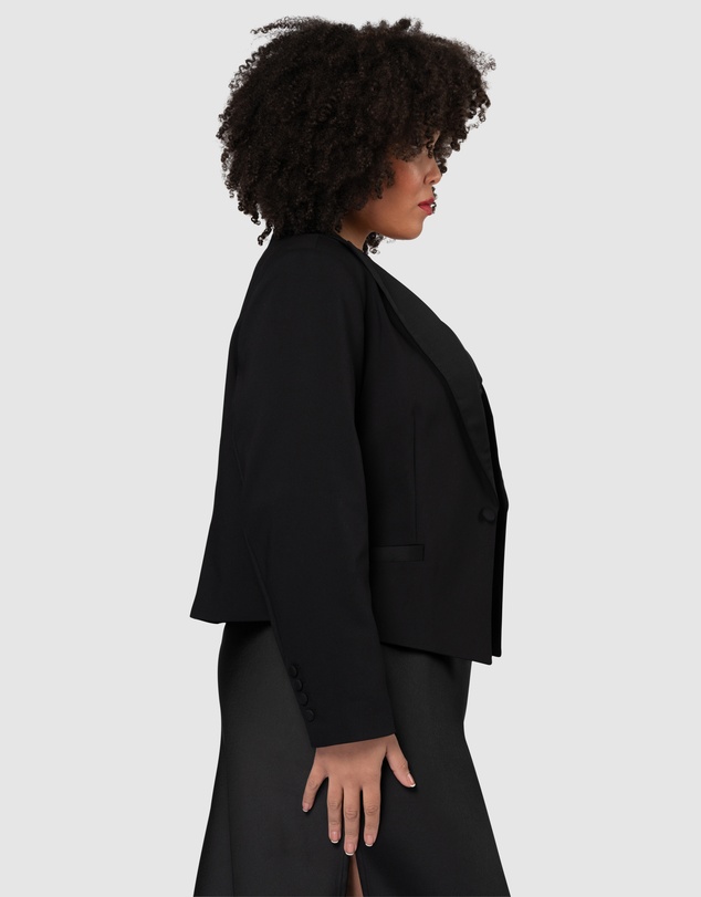Pink Dusk by Curve Project - Her Satin Trim Crop Blazer