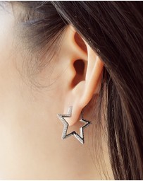 Ania Haie - Silver Medium Star Pave Hoop Earrings