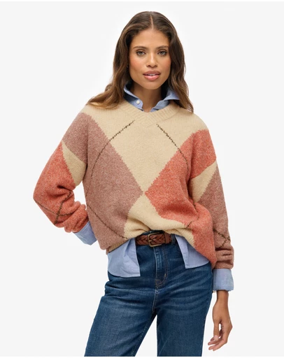 Superdry - Oversized Argyle V Neck Jumper
