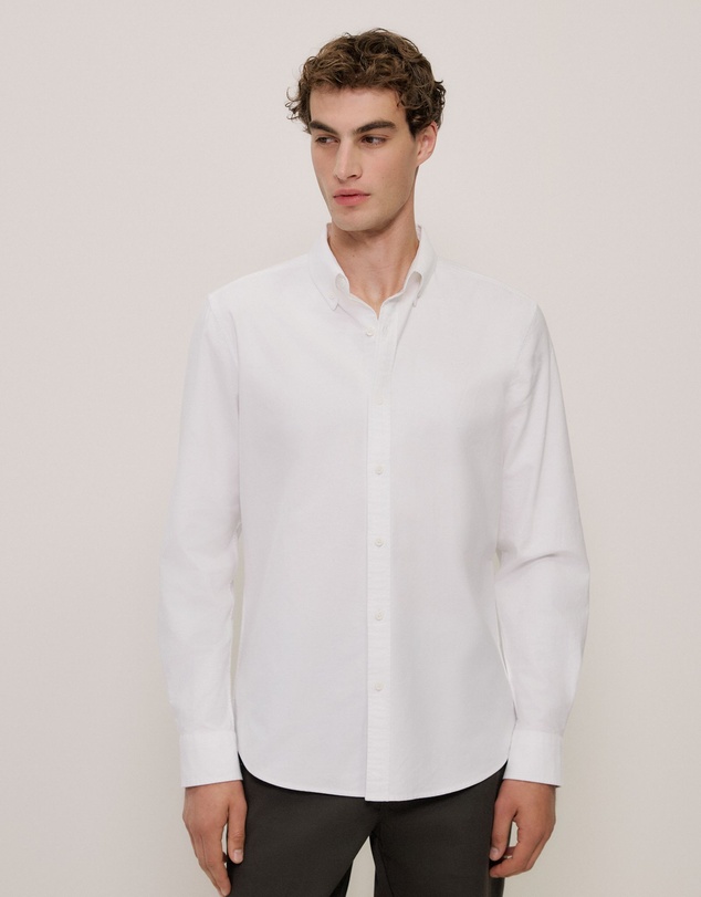 Trenery - Tailored Fit Cotton Monogram Oxford Shirt in White