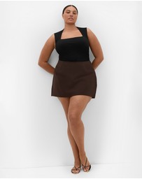 City Chic - Plus size Abbie Mini Skort - chocolate
