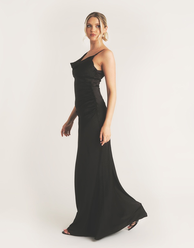 Six Stories - Cowl Front Asymmetrical Satin Bridesmaid Dress