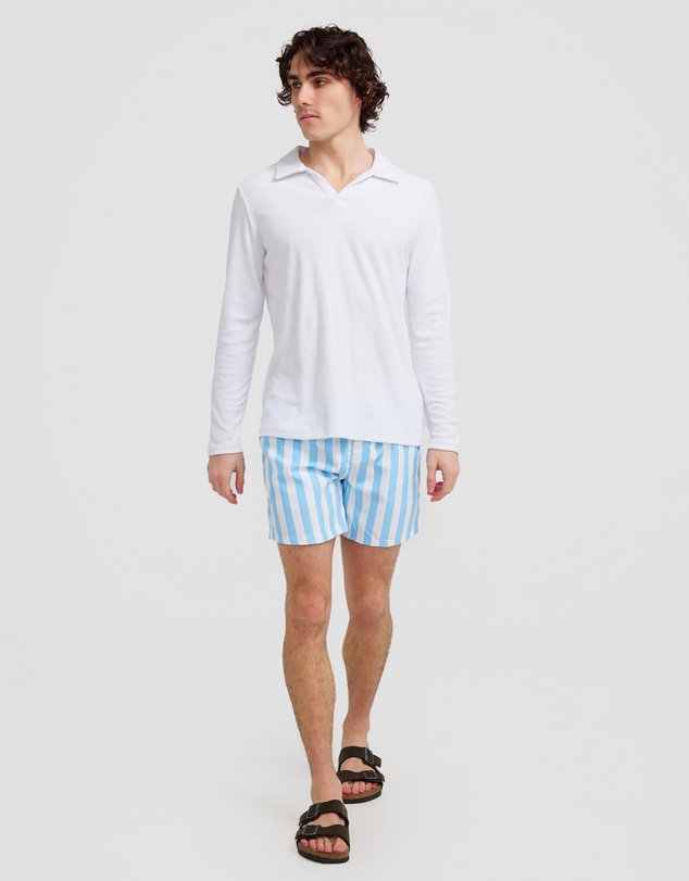 Vacay Swimwear - L/S White Terry Polo
