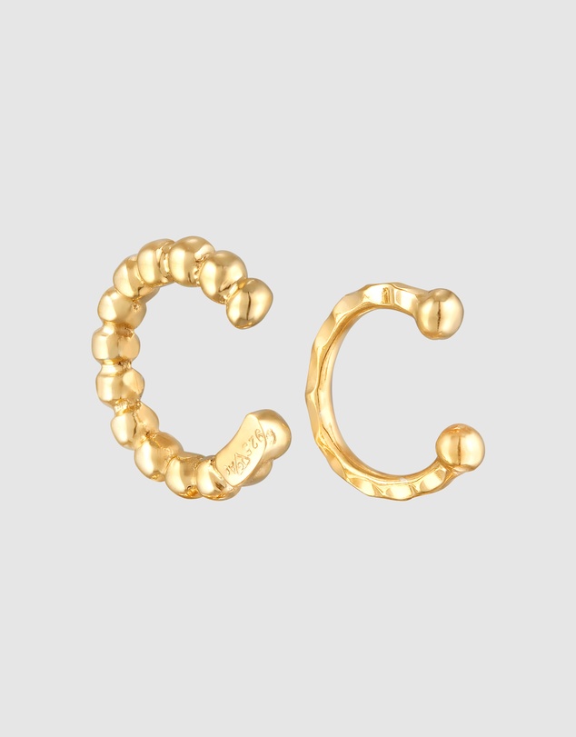 Elli Jewelry - Earrings Earcuff Set Balls Hammered in 925 Sterling Silver Gold Plated