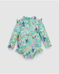 Purebaby - Printed Frilly Long Sleeve Swimsuit- Kids-Babies