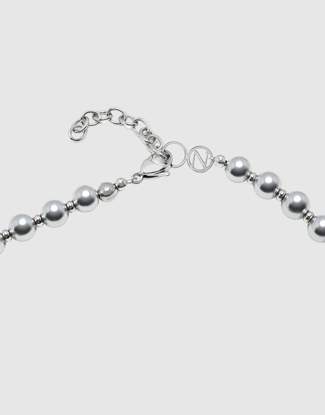 Nialaya Jewellery - 8mm Metallic Pearl Necklace with Silver