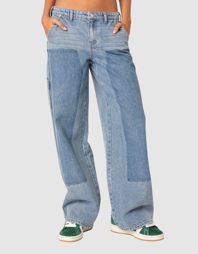EDIKTED - Faded Wash Low Rise Carpenter Jeans