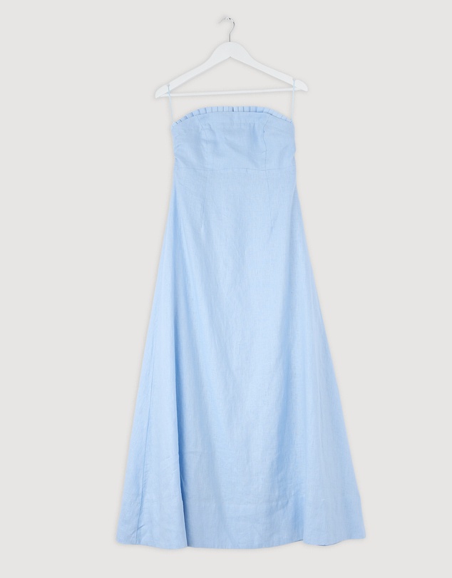 Revibe - Repaired AERE Cova Pleat Trim Linen Midi Dress - AU 10