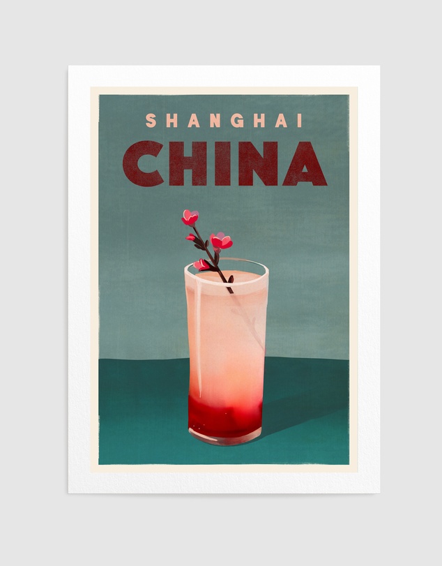 Olive et Oriel - Travel Poster Cocktail Shanghai China by The Whiskey Ginger Art Print