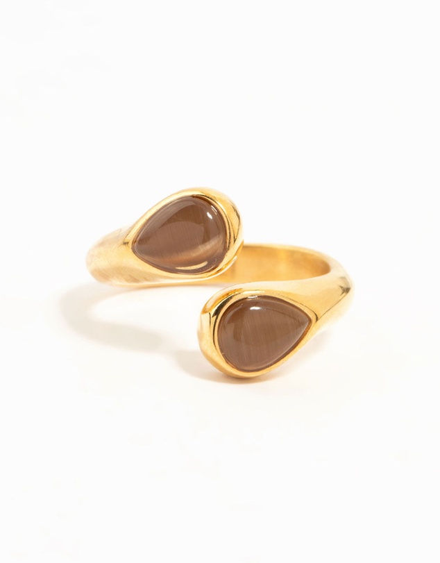 Lovisa - Waterproof Gold Plated Stainless Steel Double Pear Stone Ring