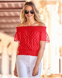 Sosandar - Lurex Spot Bardot Top