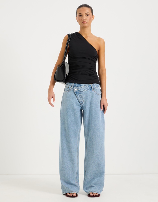 Calli - Rue Crossover Waist Band Mid Rise Wide Leg Jeans