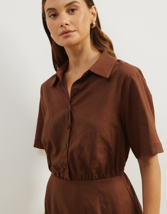 Atmos&Here - Remi Linen Blend Mini Shirt Dress