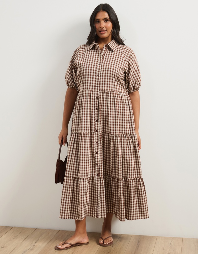 Atmos&Here Curvy - Alexis Tiered Button Through Midi Dress