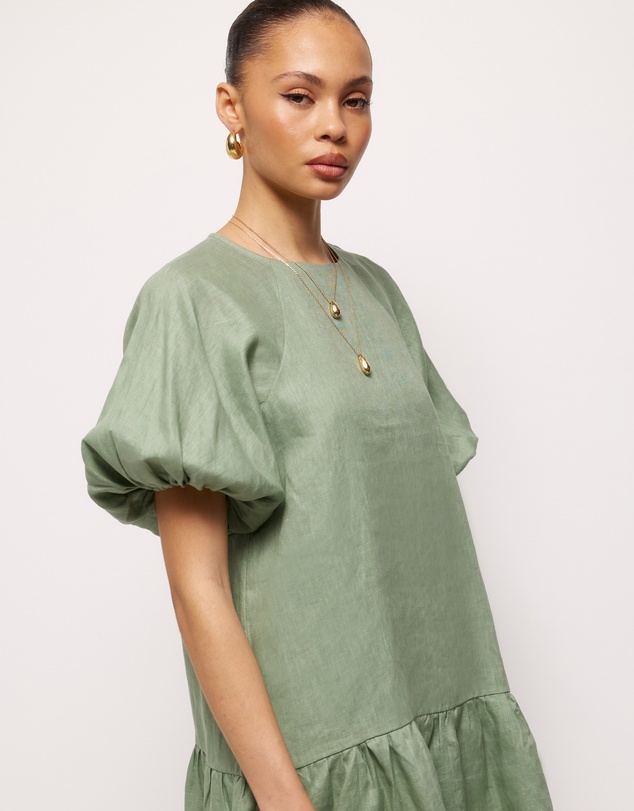 AERE - Brea Puff Sleeve Linen Mini Dress