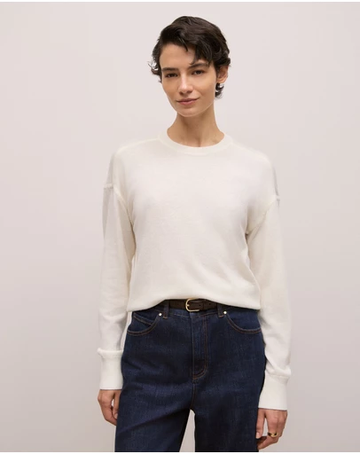 Trenery - Merino Cashmere Forward Shoulder Seam Crew in Ivory
