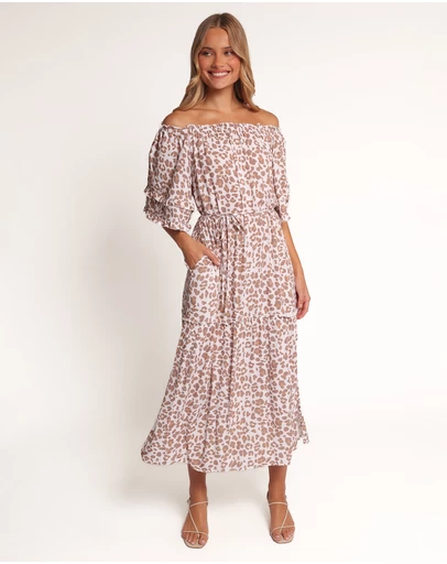 Petal & Pup - Rhody Off Shoulder Maxi Dress - White Leopard