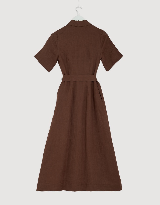Revibe - Repaired AERE Orien Tuck Waist Linen Shirt Dress - AU 6