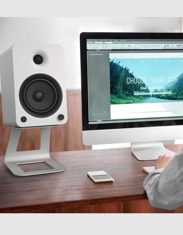 iWorld - Kanto SE6W Elevated Desktop Speaker Stands for Large Speakers - Pair, White
