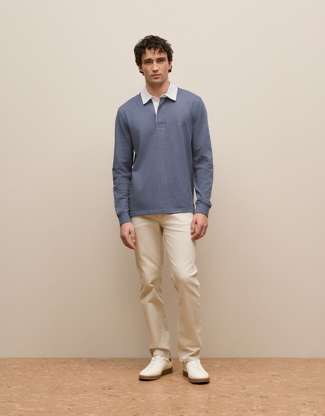 Trenery - Jersey Cotton Monogram Rugby in Denim Blue Marle
