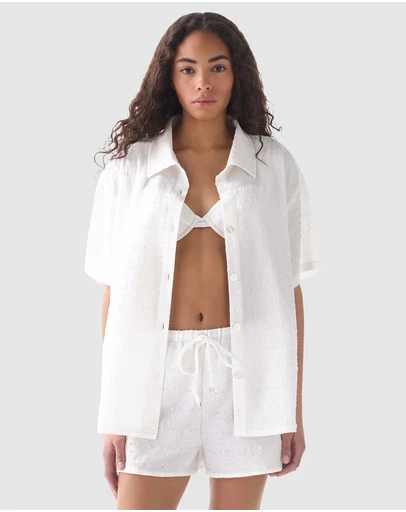 Kate Spade - Seersucker Short Sleeve Beach Shirt Cover-Up