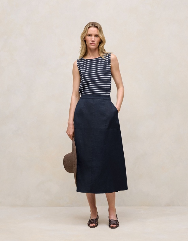 Trenery - Modal Cotton Stripe Boatneck Tank in Night Sky