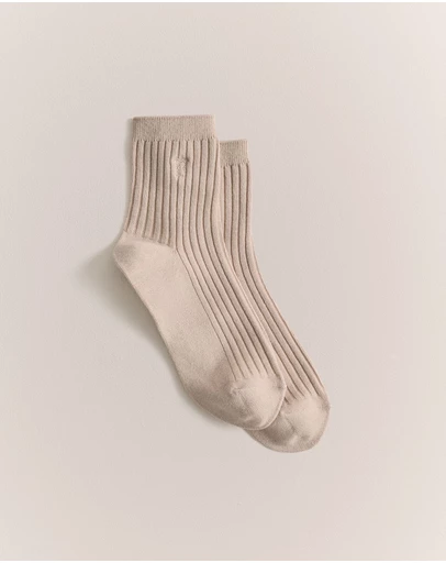 Trenery - Monogram Rib Crew Sock in Fawn