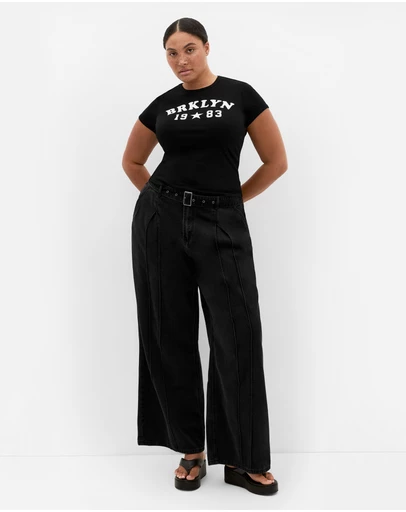 City Chic - Plus size Micro Brklyn Print Tee - black