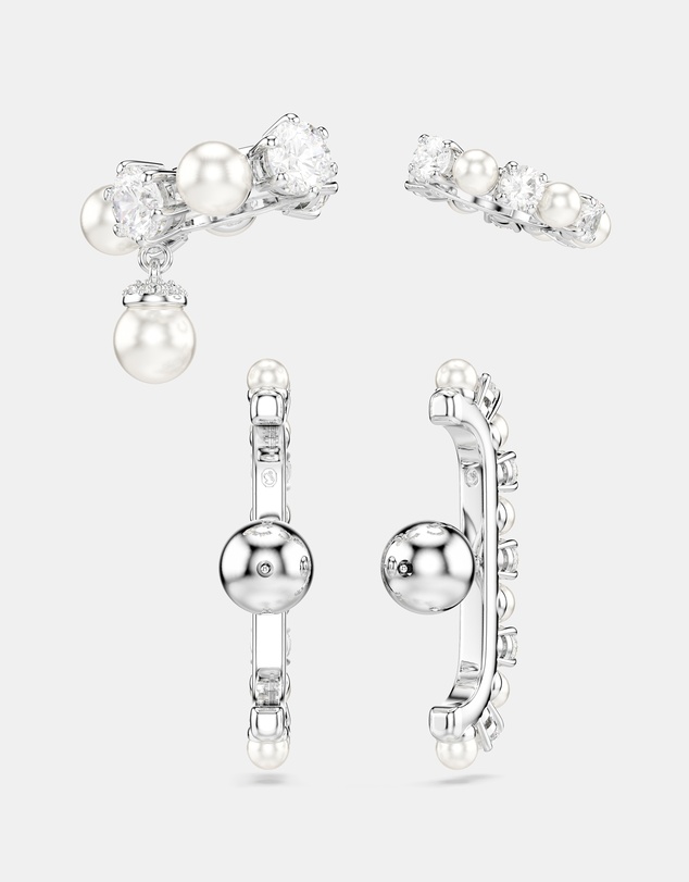 Swarovski - Matrix Ear Cuff, Set (3), Crystal Pearl, Round Cut, White, Rhodium-Plated