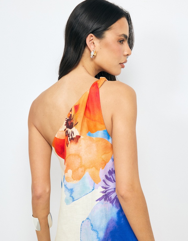 AERE - Mara Linen One Shoulder Midi Dress