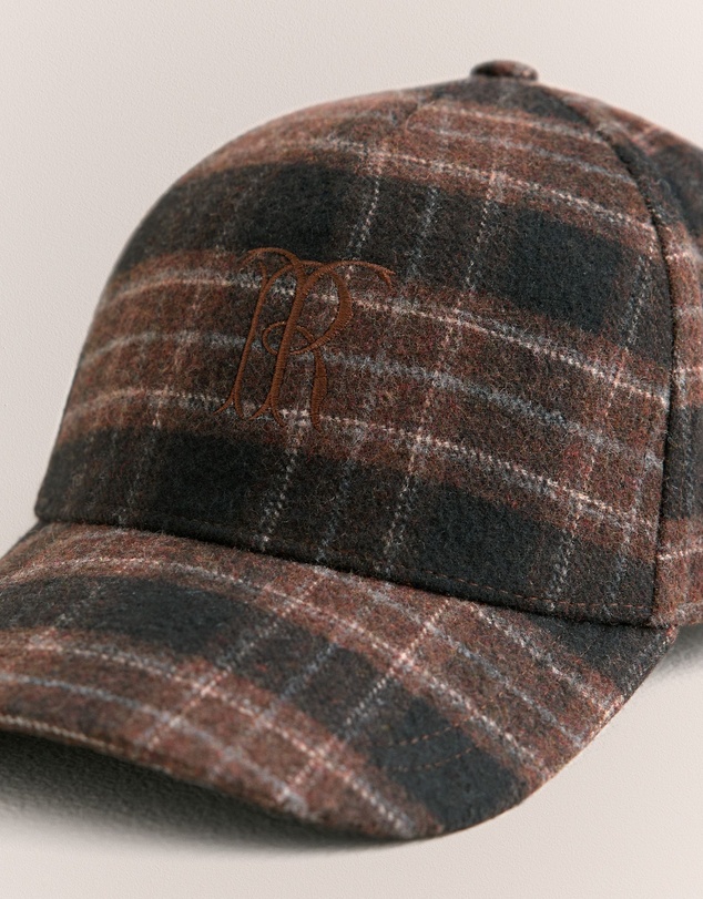 Trenery - Leo Wool Blend Check Monogram Cap in Coffee Bean