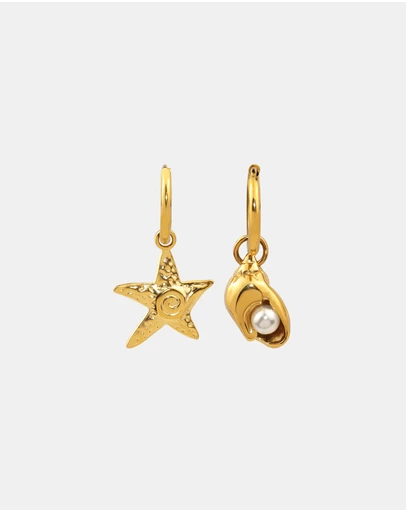 Zoe Olivia - Waterproof Starfish & Shell Pearl Huggies