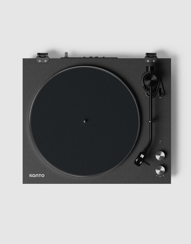 iWorld - Kanto OBI3 Turntable - Matte Black with Kanto ORA 100W Powered Speakers - Black Bundle