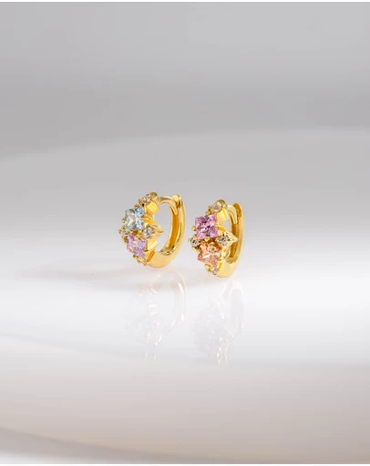 Wanderlust + Co - Rainbow Gem Gold 7mm Baby Huggie Earrings