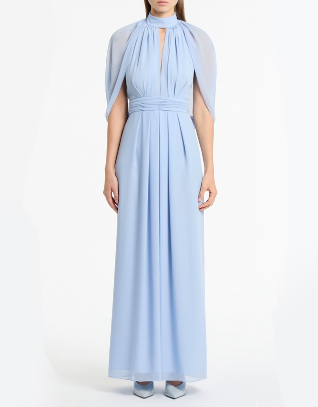 Carla Zampatti - Powder Blue Georgette Halter Cape Gown