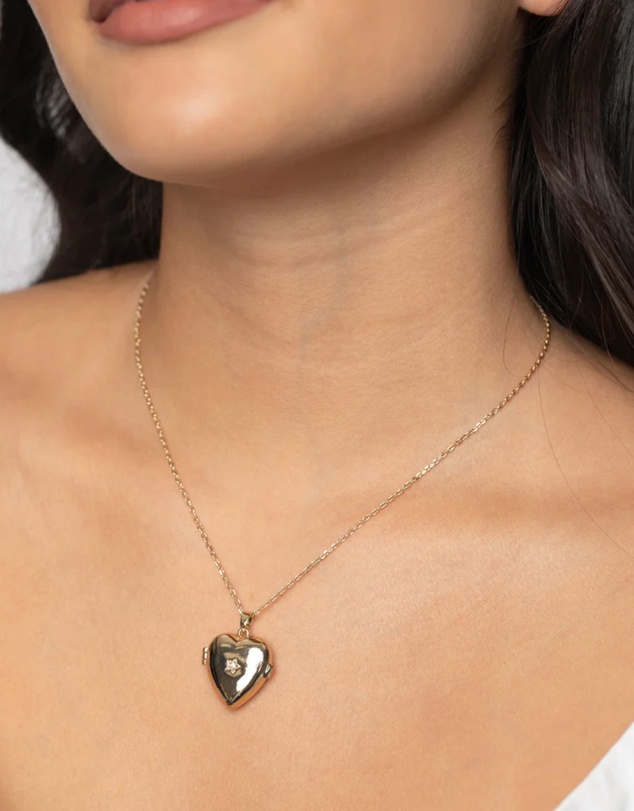 Lovisa - Gold Plated Heart Locket Necklace with Cubic Zirconia