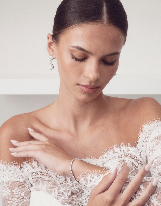 The White Collection - Sophie - Classic Double Teardrop Silver Bridal Earrings