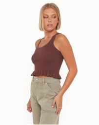 Petal & Pup - Berenice Ruffle Hem Knitted Top - Brown