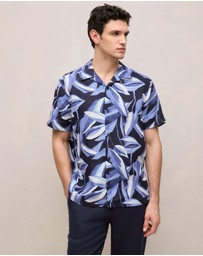 Trenery - Painted Leaf Linen Camp Shirt in Navy