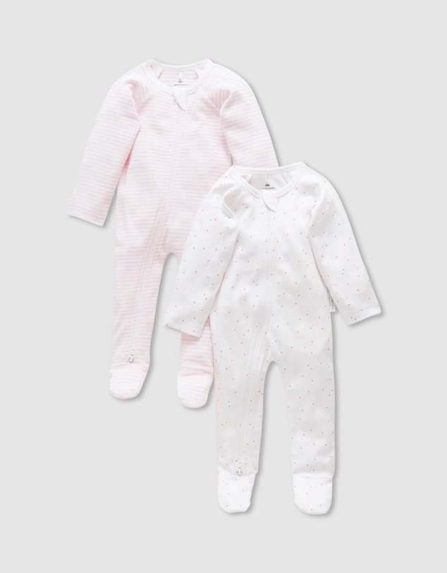 Purebaby - 2 Pack Zip Growsuit-Babies