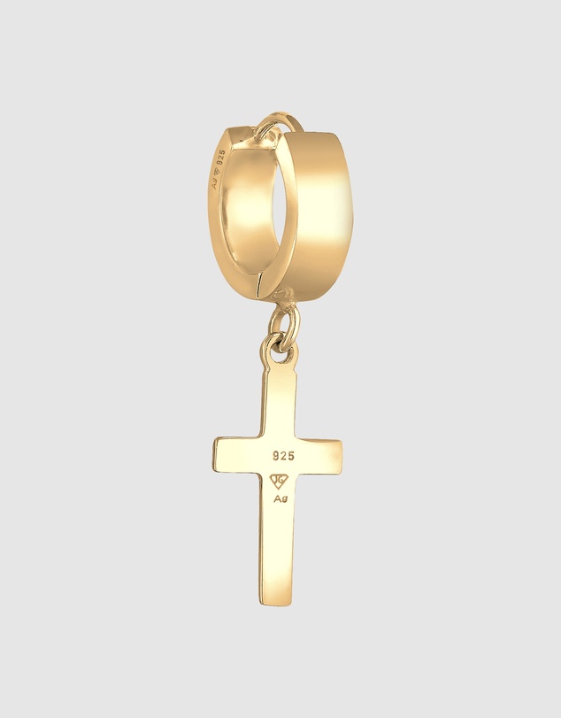 Kuzzoi - ICONIC EXCLUSIVE - Earrings Men Creole Cross Single Piece in 925 Sterling Silver Gold Plated