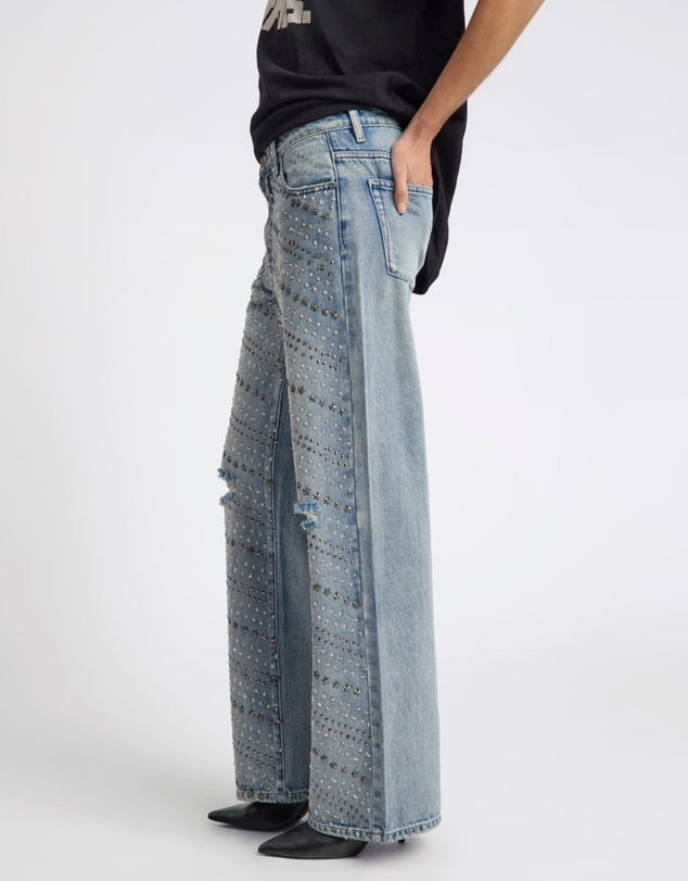 ONE TEASPOON - 25th Anniversary Limited Edition Jackson Mid Waist Wide Leg Studded Denim Jeans - Salty Dog