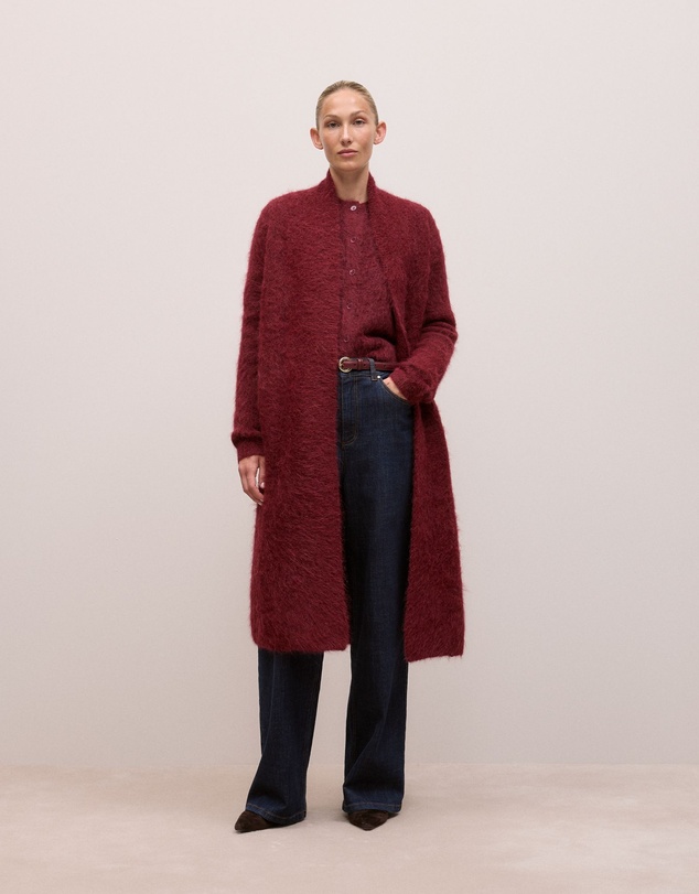 Trenery - Brushed Alpaca Button Through Cardigan in Red Mahogany