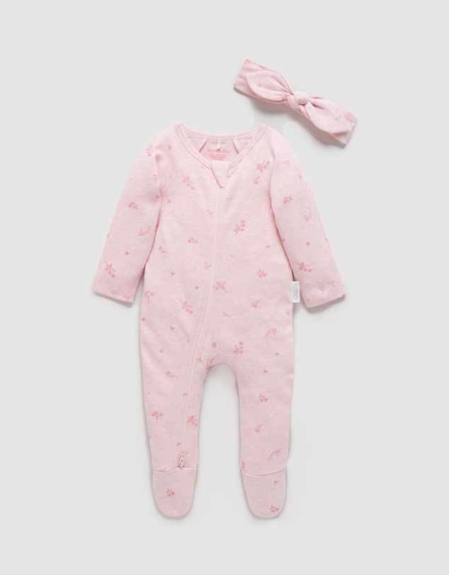 Purebaby - Zip Growsuit & Headband Set-Babies