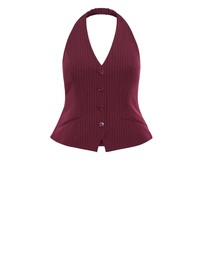 City Chic - Plus size Cora Blue Stripe Vest - berry