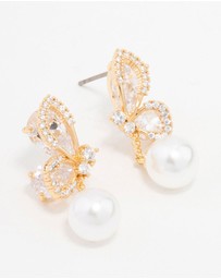 Lovisa - Gold Plated Cubic Zirconia Butterfly Pearl Drop Earrings