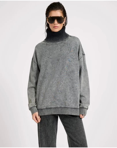 ONE TEASPOON - Fleece Roll Neck Sweater - Worn Black